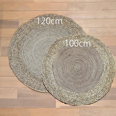 ウォーターヒヤシンスとシーグラスのラグ　φ100-120(cm)