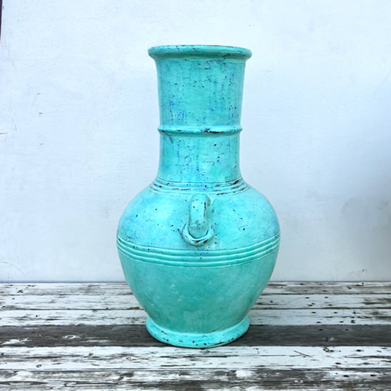 ターコイズ色の陶器製花瓶 ☆お買い得価格❗ターコイズブルーの陶器製 花瓶 ・フラワー