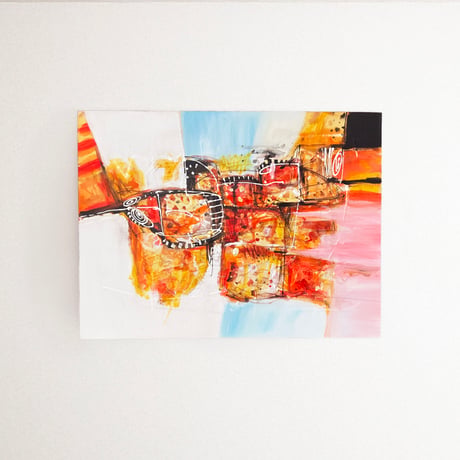 パステルトーンのモダンバリアート　ピンク 60×80(cm)