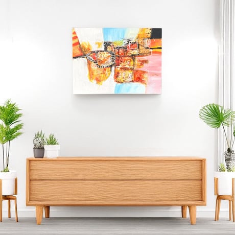 パステルトーンのモダンバリアート　ピンク 60×80(cm)