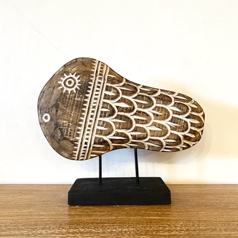 プリミティブ木彫りオブジェ さかな トライバル フィッシュブラウン