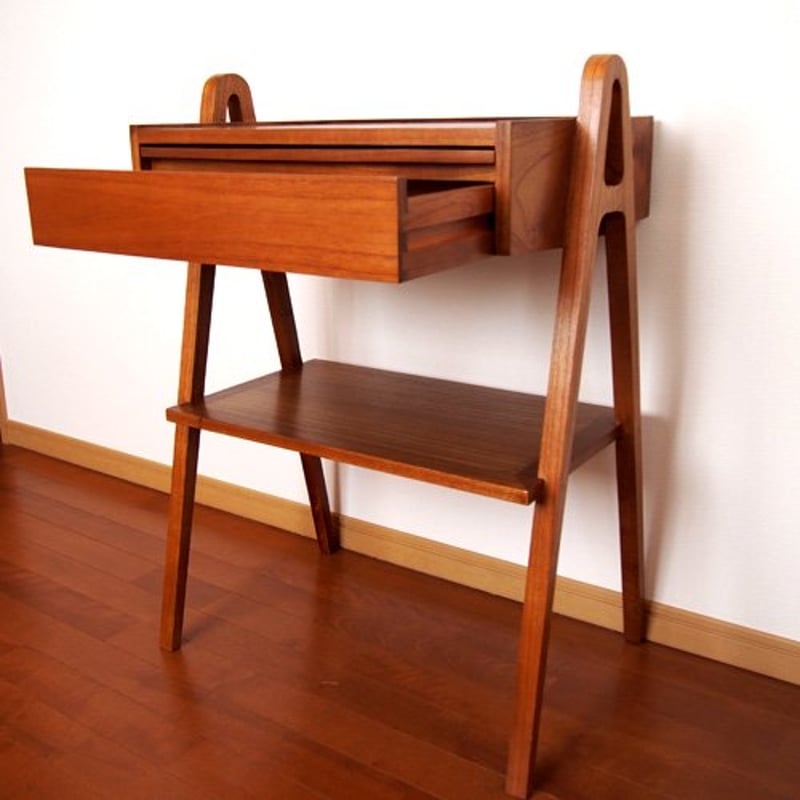 ヴィンテージ オーク材 フリップ サイド テーブル 真鍮 銅 金具