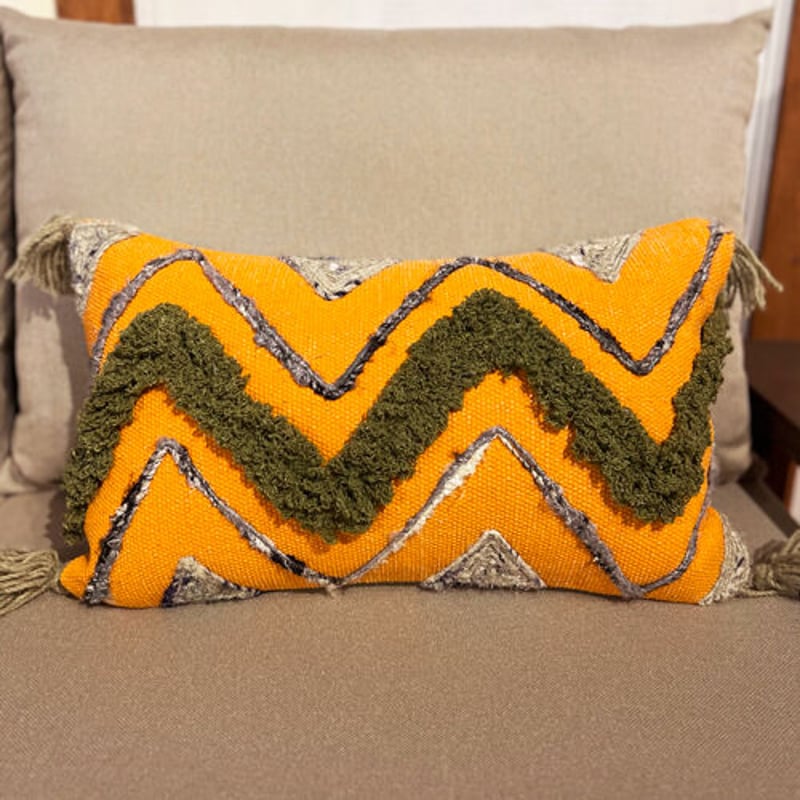 フリンジ クッションカバー カーキ 50×30(cm) | インテリアショップPasar