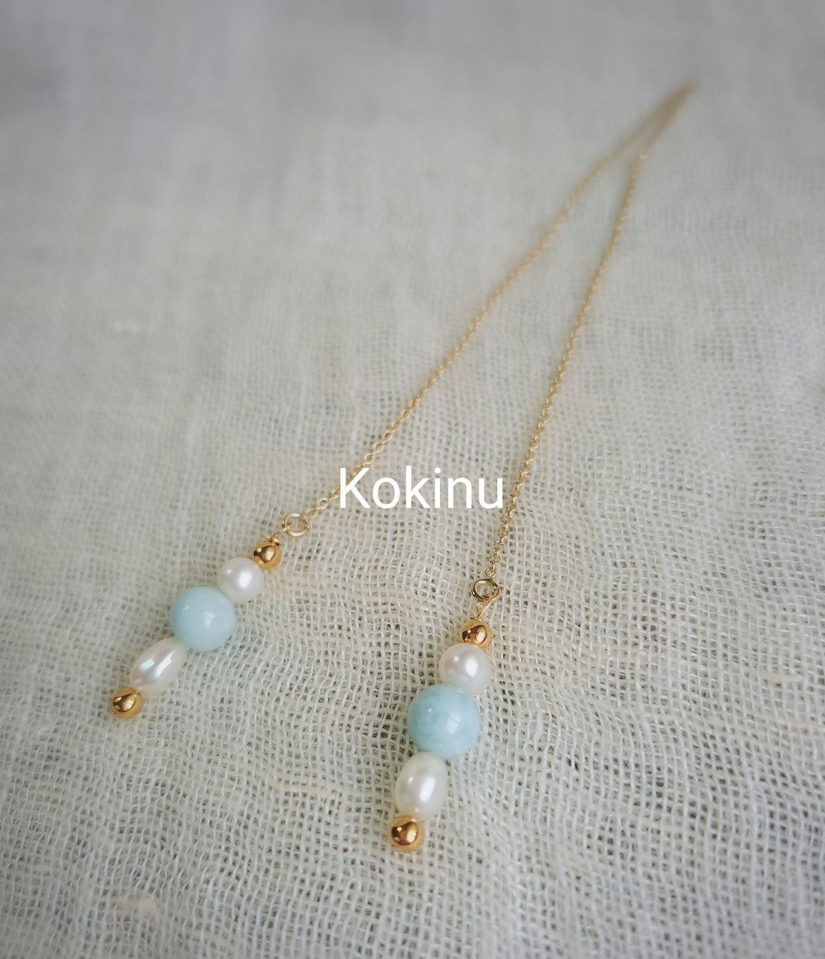 ラリマーと淡水パールのピアス | kokinudon
