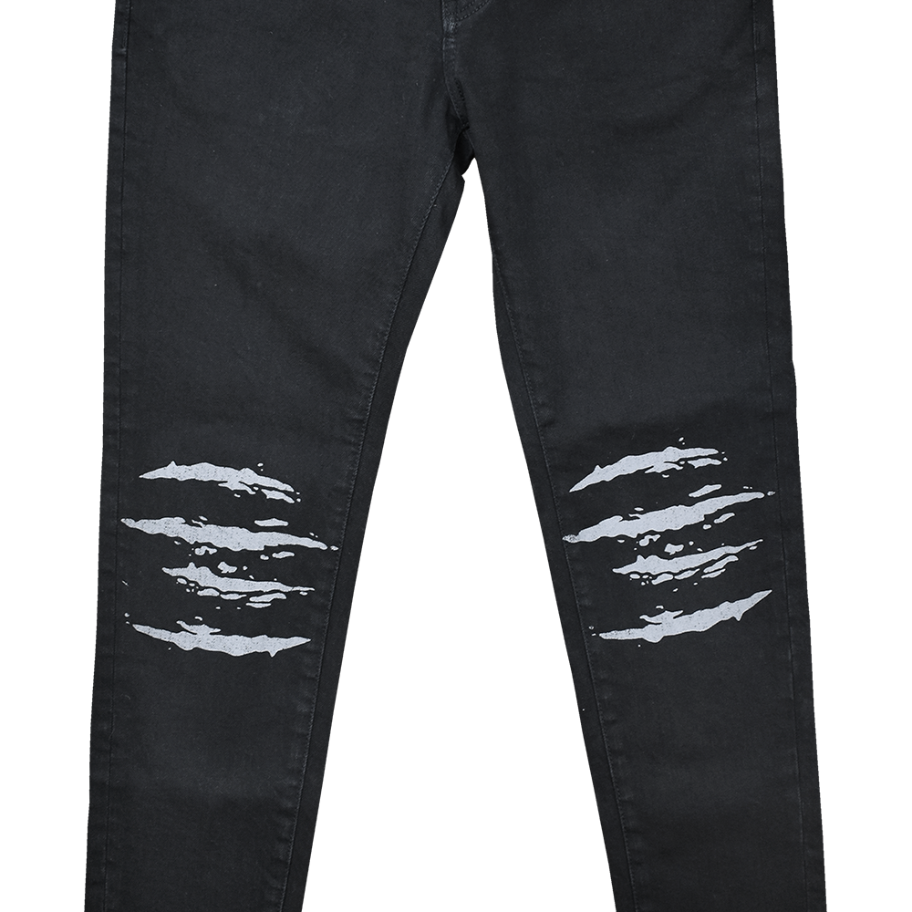 CLAW MARKS DENIM PANTS - BLACK | BLACK LUCK