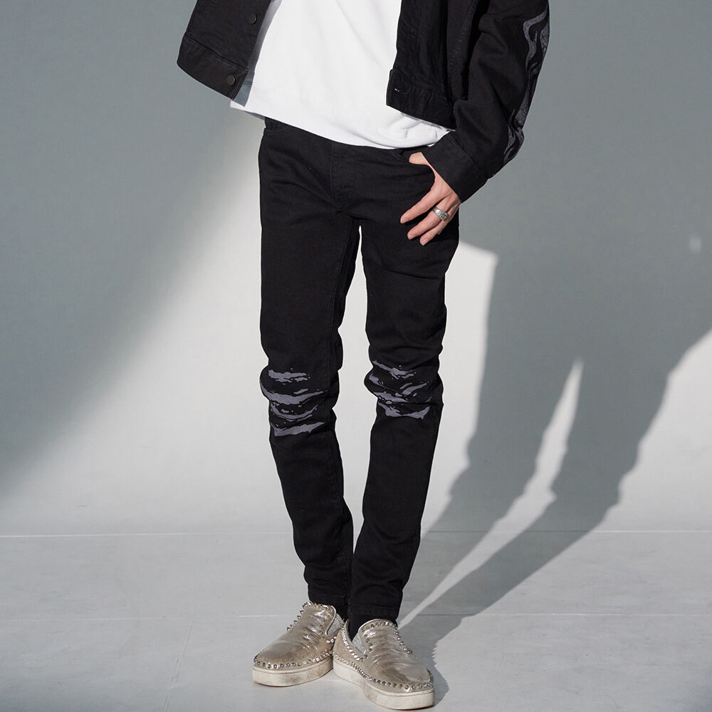 CLAW MARKS DENIM PANTS - BLACK