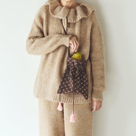 BUNON ＆ fofofofa embroidery drawstring bag / CHOCOLATE