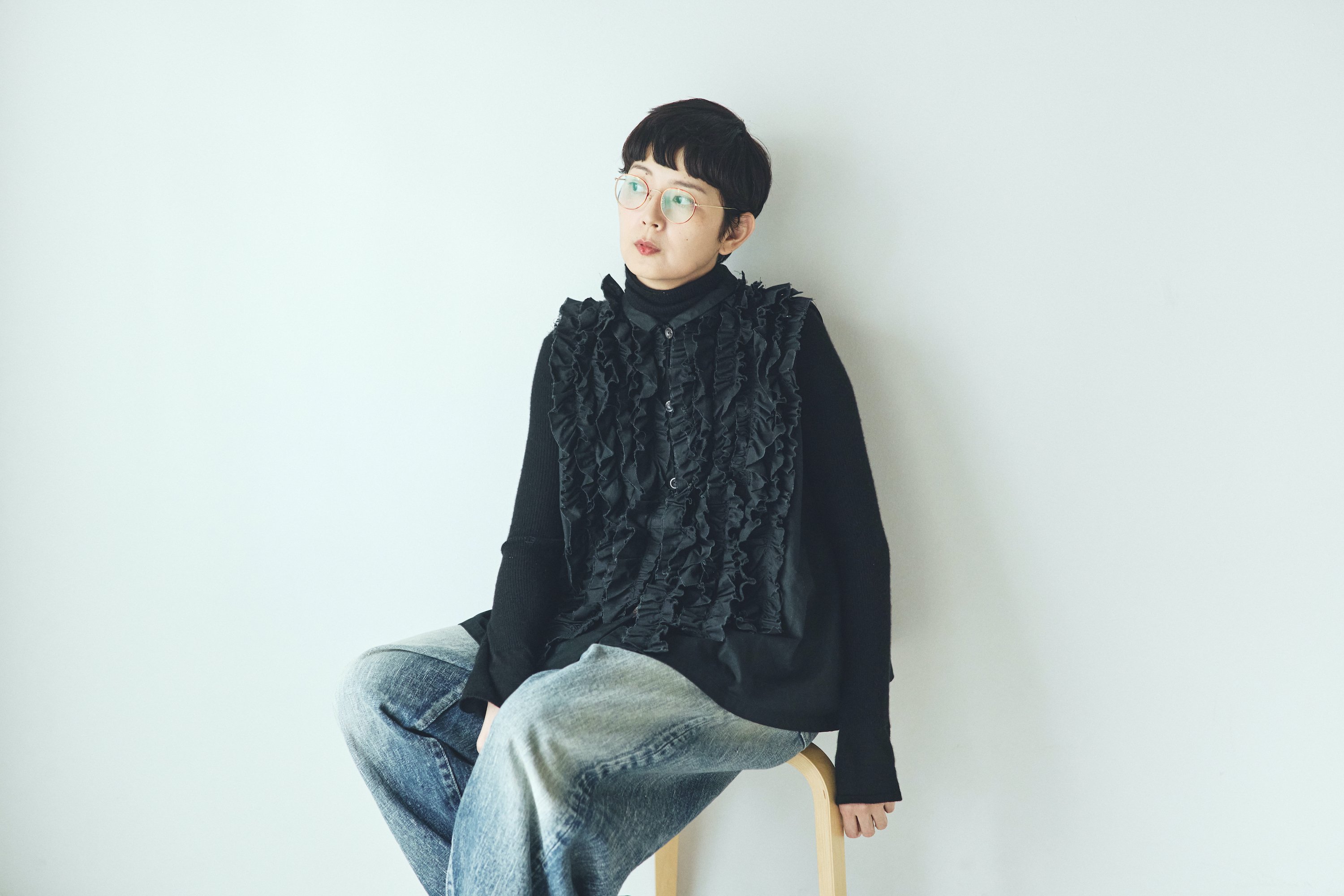 fofofofa RIFFLE BLOUSE VEST　Black RIFFLE BLOUSE VEST / black | fofofofa