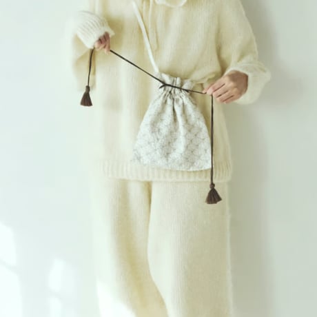 BUNON ＆ fofofofa embroidery drawstring bag / WHITE