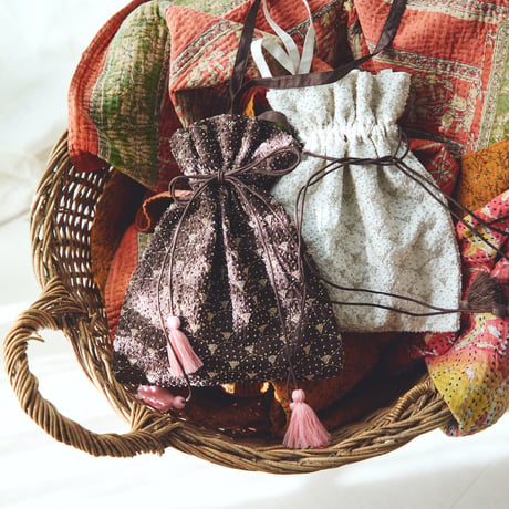 BUNON ＆ fofofofa embroidery drawstring bag / CHOCOLATE