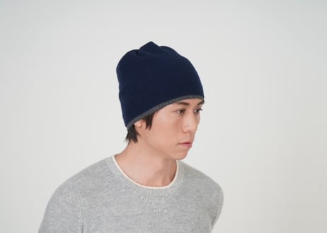 日本製　カシミヤ100％ リブスヌードBICOLOR elalto（エルアルト）NAVY/CHARCOAL