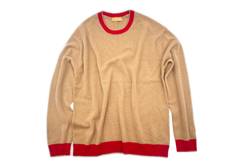 カシミヤ100％ パレット　プルオーバー　ベージュ(×レッド)