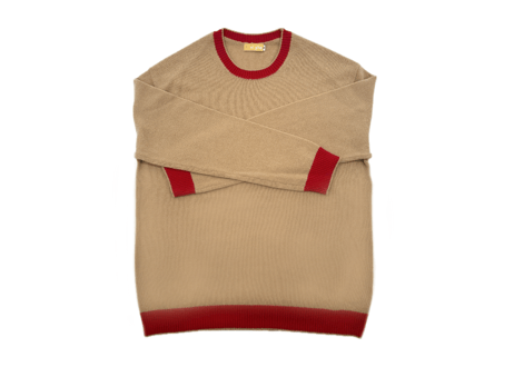 カシミヤ100％ パレット　プルオーバー　ベージュ(×レッド)