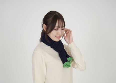 日本製　カシミヤ100% 限定カラー チビマフラー el alto エルアルト NAVY/GRASS GREEN