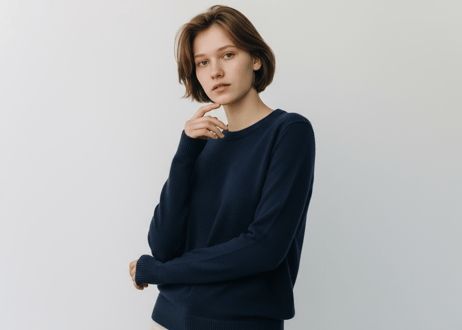 日本製　カシミヤ100%クルーネックプルオーバー elalto（エルアルト）レディスBLACK NAVY