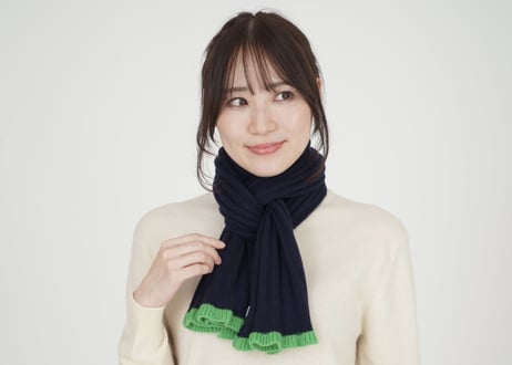 日本製　カシミヤ100% 限定カラー チビマフラー el alto エルアルト NAVY/GRASS GREEN