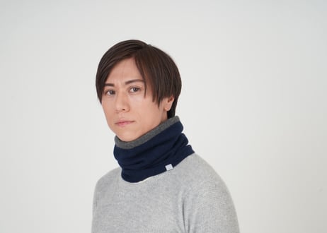 日本製　カシミヤ100％ リブスヌードBICOLOR elalto（エルアルト）NAVY/CHARCOAL