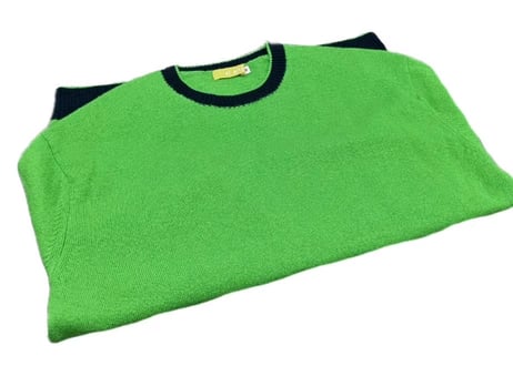 カシミヤ100％ パレット　プルオーバー　グリーン(×ネイビー)