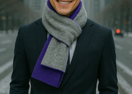 NEW! 日本製　カシミヤ100％ リバーシブルニットマフラー　elalto（エルアルト）PURPLE/GREY