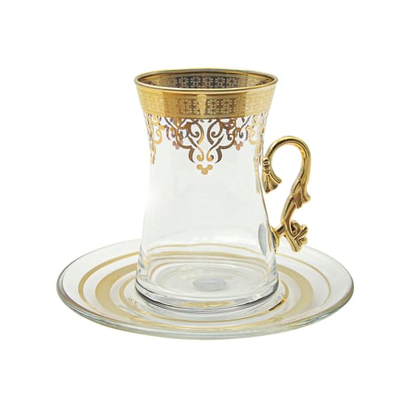 チャイグラス (トルコの紅茶グラス・取手付き)  ゴールド　AYSB0017