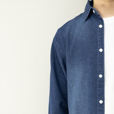 長袖デニムシャツ 6.5oz ユーズド加工【SD36812】
