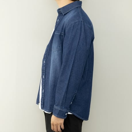 長袖デニムシャツ 6.5oz ユーズド加工【SD36812】