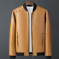 スタンドカラー モータージャケット シンプル レザー:NEWJY2020111010
