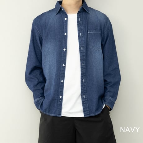 長袖デニムシャツ 6.5oz ユーズド加工【SD36812】