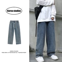 メンズ ボトムス：ユニセックス デニムワイドパンツ:A1331
