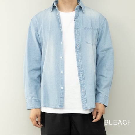長袖デニムシャツ 6.5oz ユーズド加工【SD36812】
