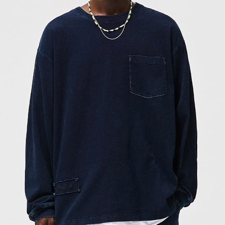 ポケット付き デニム地ロングＴシャツP12488--087-SE-y