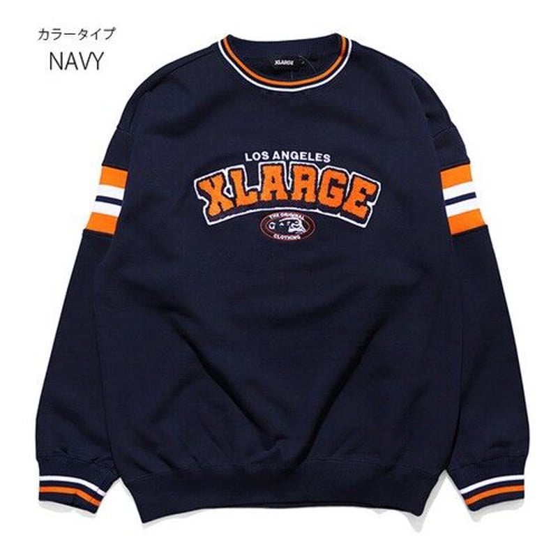 X-LARGE／エクストララージ STRIPED SLEEVE TEAM LOGO CREW