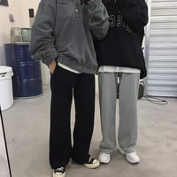 メンズ ボトムス：裏起毛スポーツ風ワイドパンツ