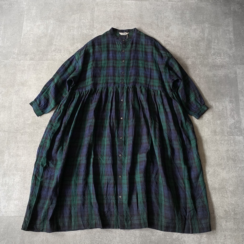 ICHI Antiquites チェックワンピース 麻100% ICHI Antiquite's イチアンティークス リネンコットンチェック