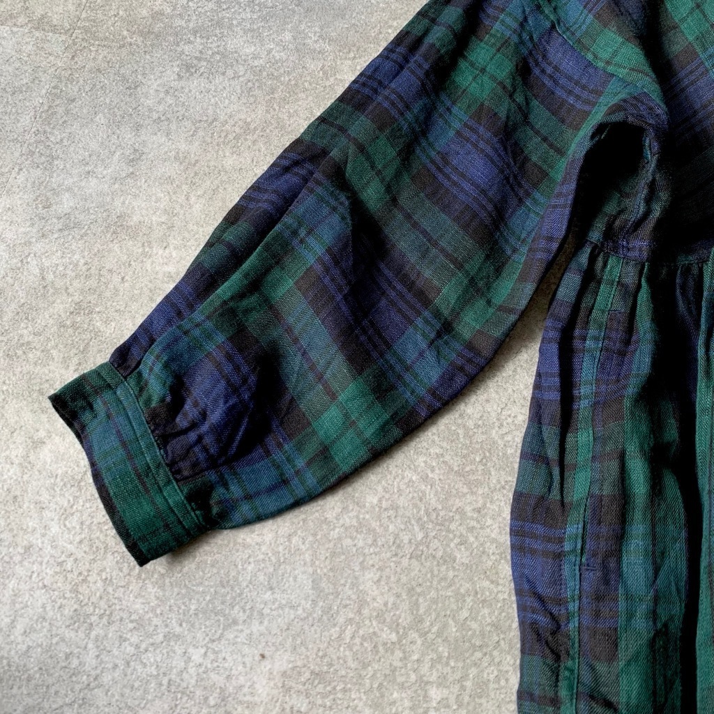 ichi Antiquites リネンチェックシャツワンピース (ブラックウォッチ