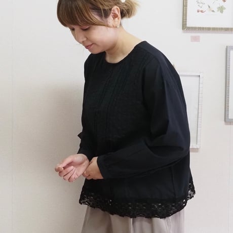 blue willow／前後2WAY レースピンタック 長袖ブラウス