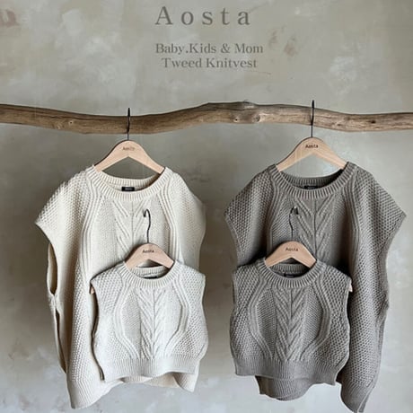 【予約】tweedknit vest mom -Aosta 親子コーデ