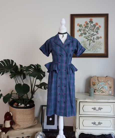 Blue and purple plaid shirt dress