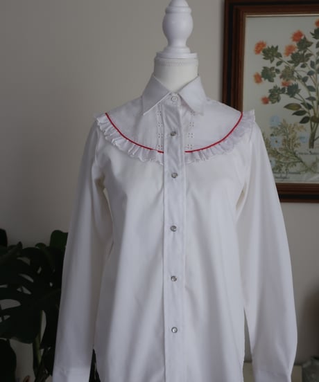 70's White lace western shirt🐎