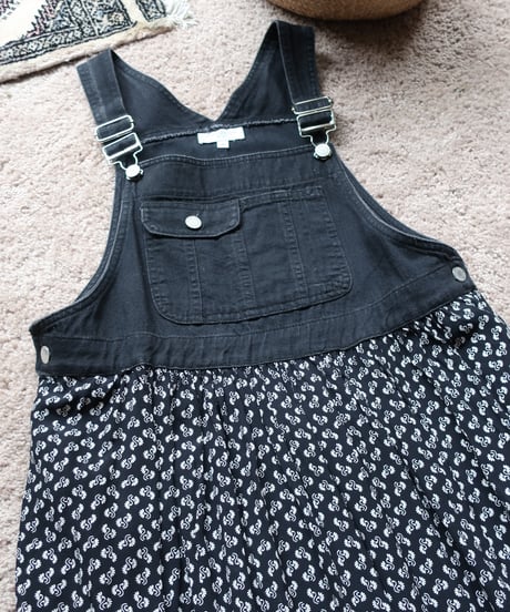 Denim and flower patterned jumper dress Made in U.S.A
