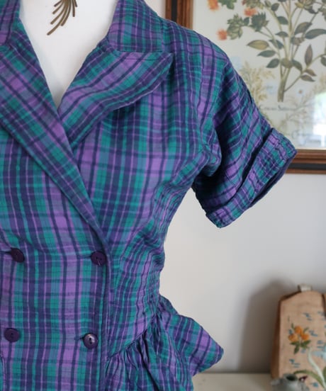 Blue and purple plaid shirt dress