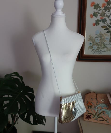 80's White gold silver metal mesh evening shoulder bag ✴︎ セット販売専用