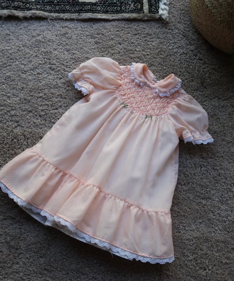 Kids polka dots salmon pink embroidery dress 💐　セット販売専用アイテム