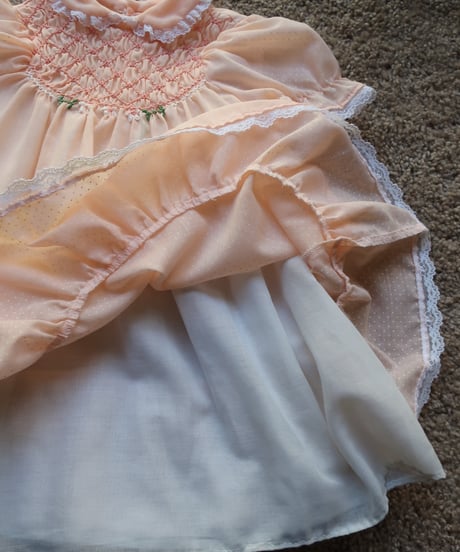 Kids polka dots salmon pink embroidery dress 💐　セット販売専用アイテム