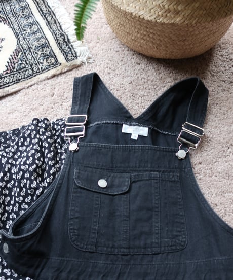 Denim and flower patterned jumper dress Made in U.S.A