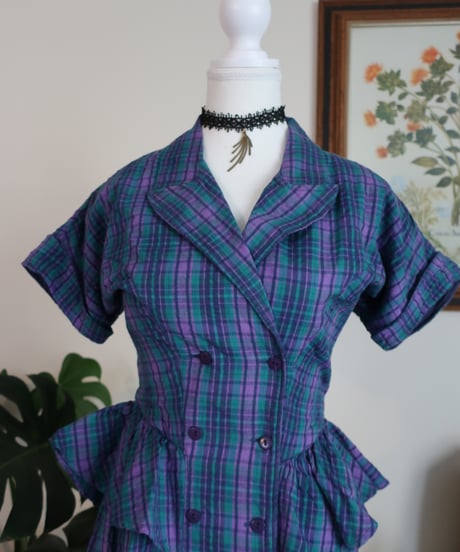 Blue and purple plaid shirt dress