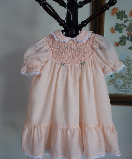 Kids polka dots salmon pink embroidery dress 💐　セット販売専用アイテム