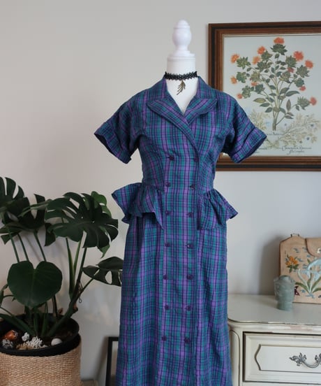 Blue and purple plaid shirt dress