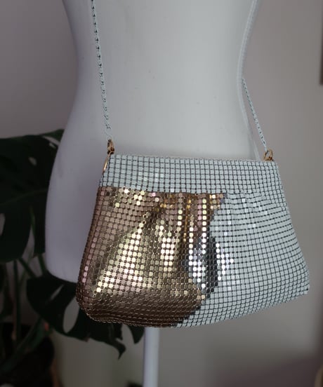 80's White gold silver metal mesh evening shoulder bag ✴︎ セット販売専用