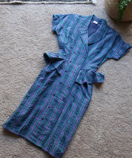 Blue and purple plaid shirt dress